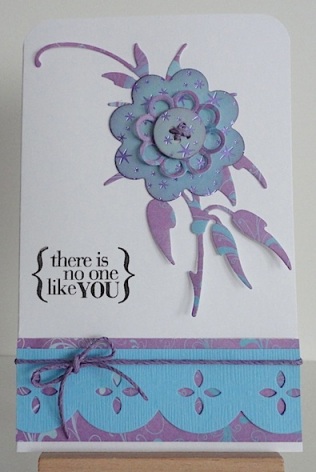 card with flower in purple and turquoise and there is no one like you sentiment